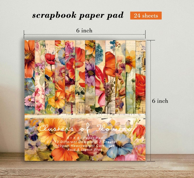 EAMOTOL Vintage Floral Scrapbook Paper Pad, 24 Sheets 6''x 6'' Flowers Patterned Designed Decorative Decoupage for Wedding Folded Card Material Gift Wrapping Planners Journals DIY Crafts Photo Album - Image 3